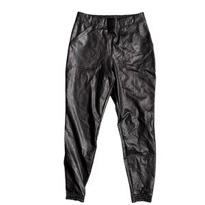 Spanx Faux Leather Jogger Pants Size Large Noir Black Vegan Utility Pocket 20283